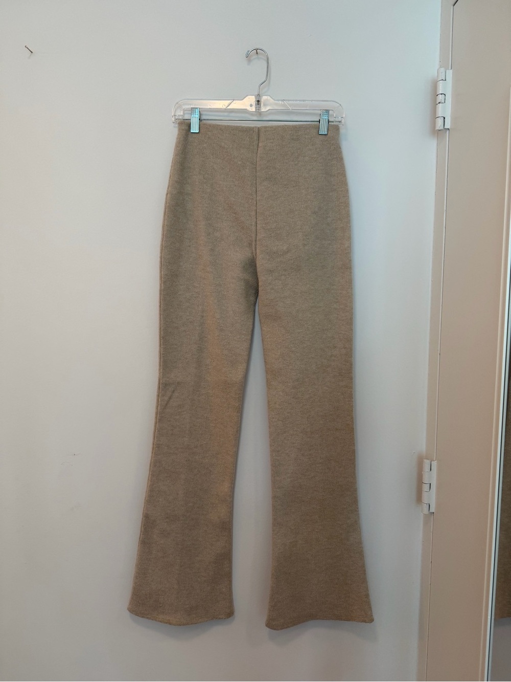 Zara Cozy Knit Flared Pants in Beige
